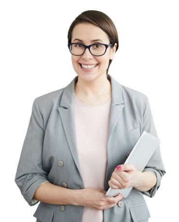 smiling businesswoman standing in office Y3BRKUW